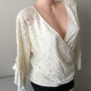 ADIVA Romantic Lace Bell Sleeve Surplice Blouse